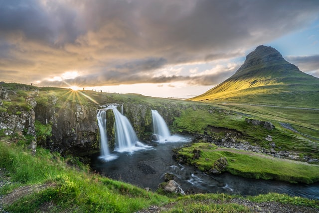 Waterfall and Mountains